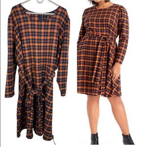 ELOQUII Plaid Long Sleeve Fit & Flare Dress size 28 plus size